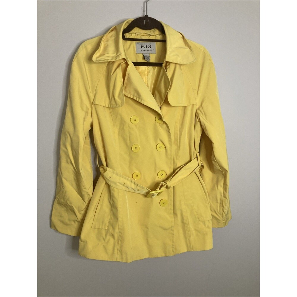 FOG by London Fog Trench Coat Double Breasted Yellow Rain Jacket Women's M